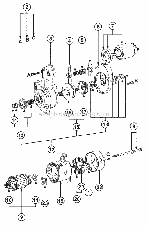 Starter Diagram and Parts List for 54A-458D100, 590-603-100 Cub Cadet Lawn Tractor